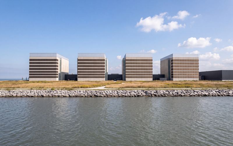 From the harbor &mdash; the full north elevation
