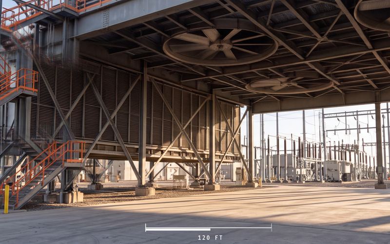 Air-cooled condenser structure, looking west