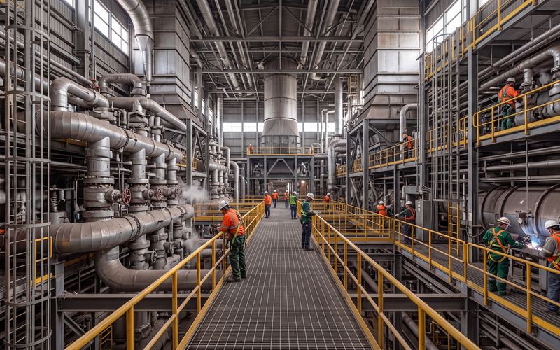 HRSG upper catwalk, looking down the spine